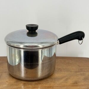 VTG 90s Revere Ware 3 QT Saucepan Pot w/ Lid Clinton IL 94a Aluminum Disc Bottom